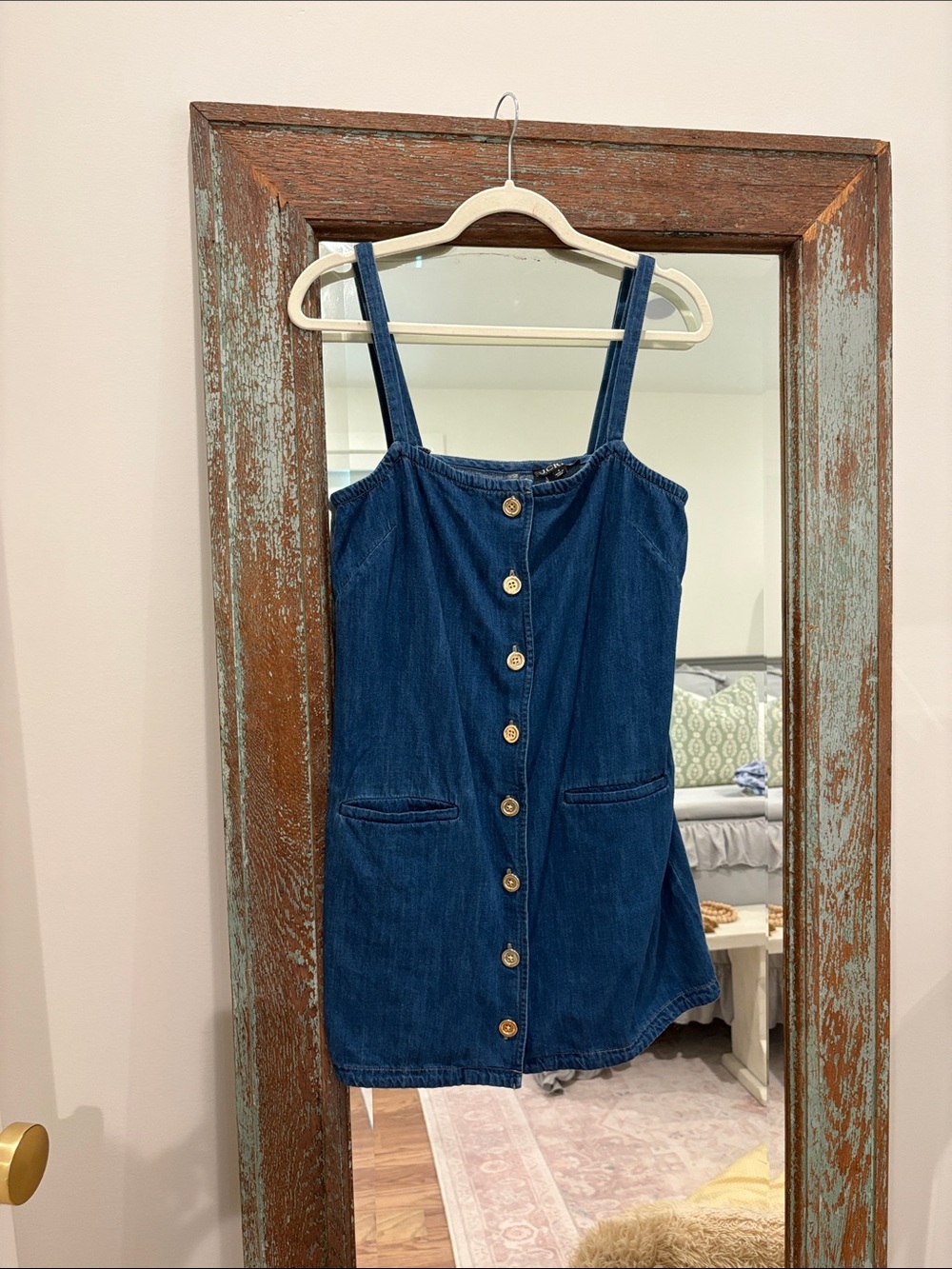 J. Crew Dark Blue Denim Button-Front Tank Mini Dress - S